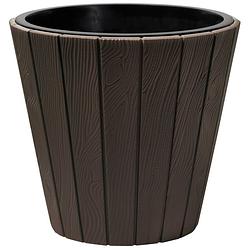 Foto van Prosperplast plantenpot/bloempot wood style - buiten/binnen - kunststof - donkerbruin - d30 x h28 cm - plantenpotten