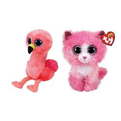 Foto van Ty - knuffel - beanie boo's - gilda flamingo & reagan cat