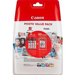 Foto van Canon cli-581xl 4-pack met fotopapier zwart en kleur cartridge