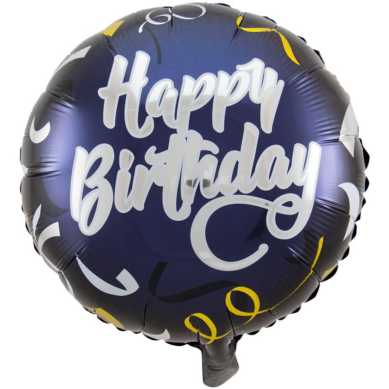 Foto van Folie ballon gefeliciteerd/happy birthday donkerblauw 45 cm met helium gevuld - ballonnen