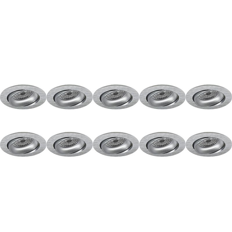 Foto van Spot armatuur 10 pack - pragmi delton pro - gu10 fitting - inbouw rond - mat zilver - aluminium - kantelbaar - ø82mm