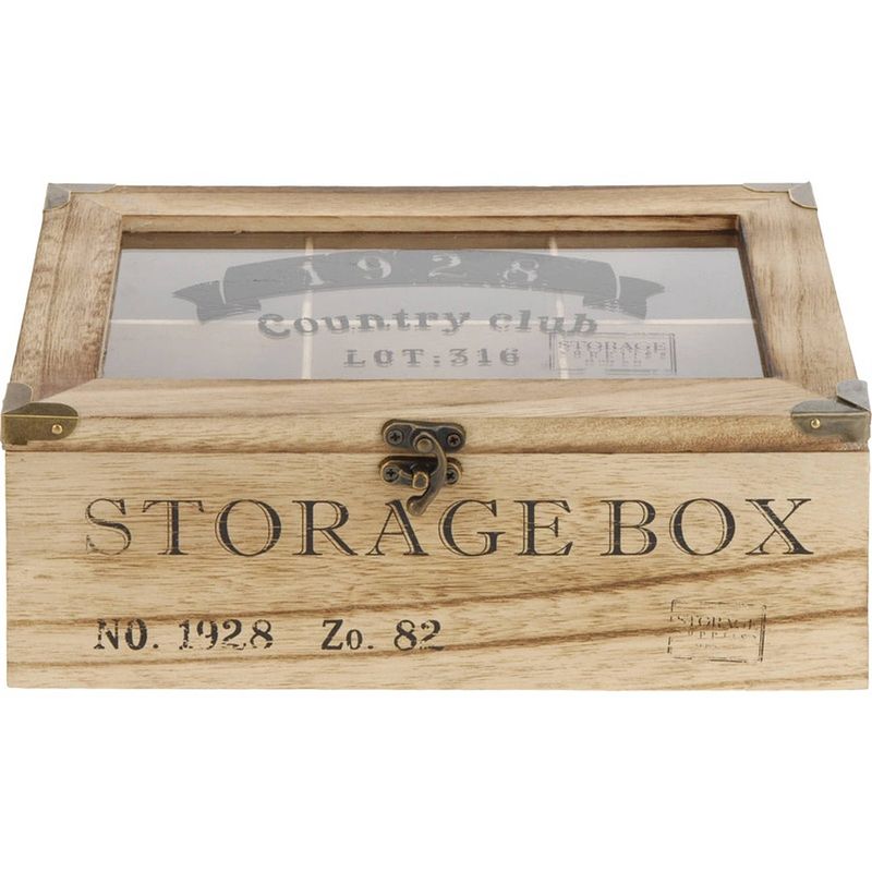 Foto van Houten theedoos bruin storage box 6-vaks 24 cm - theedozen