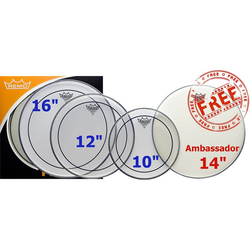 Foto van Remo pp-1870-ps propack pinstripe clear 10 + 12 + 16 inch + gratis 14 inch ambassador coated