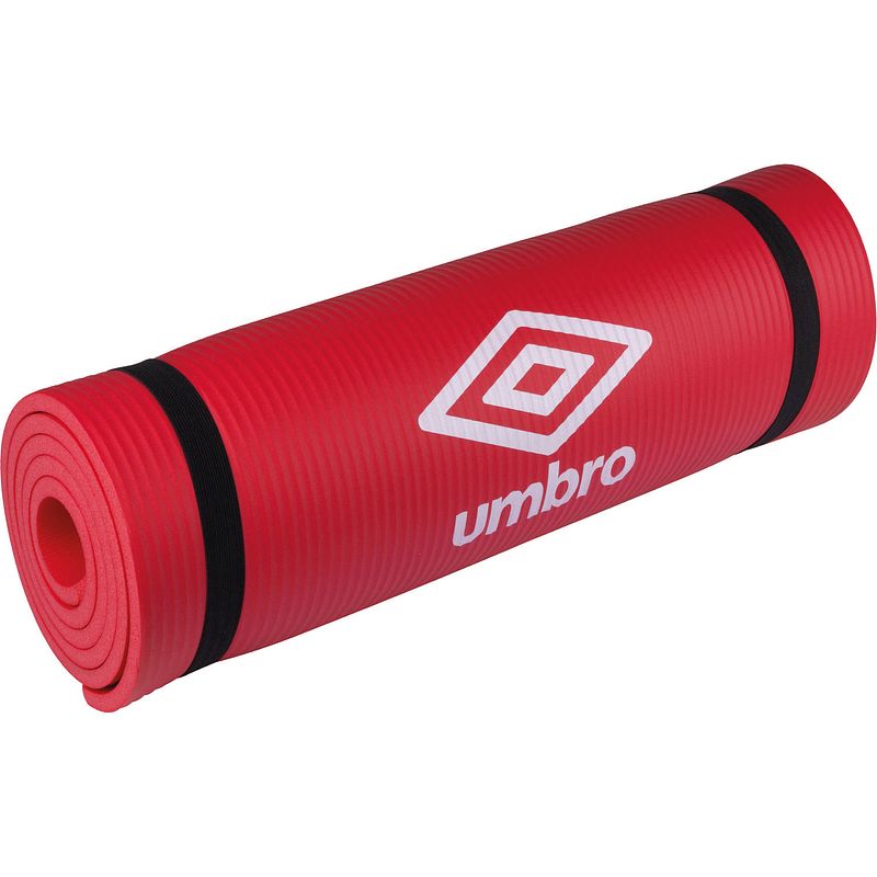 Foto van Umbro yoga mat - 190 x 58 x 1 cm - met transport band - extra soft en 1 cm dik - anti-slip fitness mat - rood