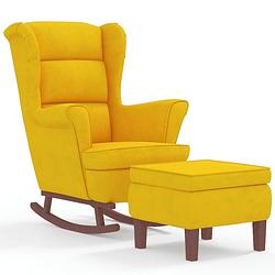 Foto van Vidaxl schommelstoel met houten poten en voetenbank fluweel geel