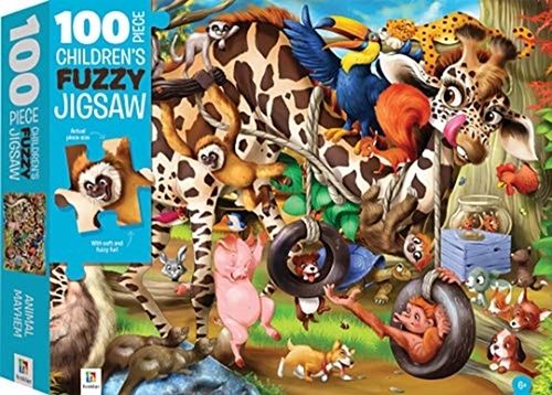 Foto van 100-piece children'ss fuzzy jigsaw: animal mayhem - puzzel;puzzel (9781488935626)