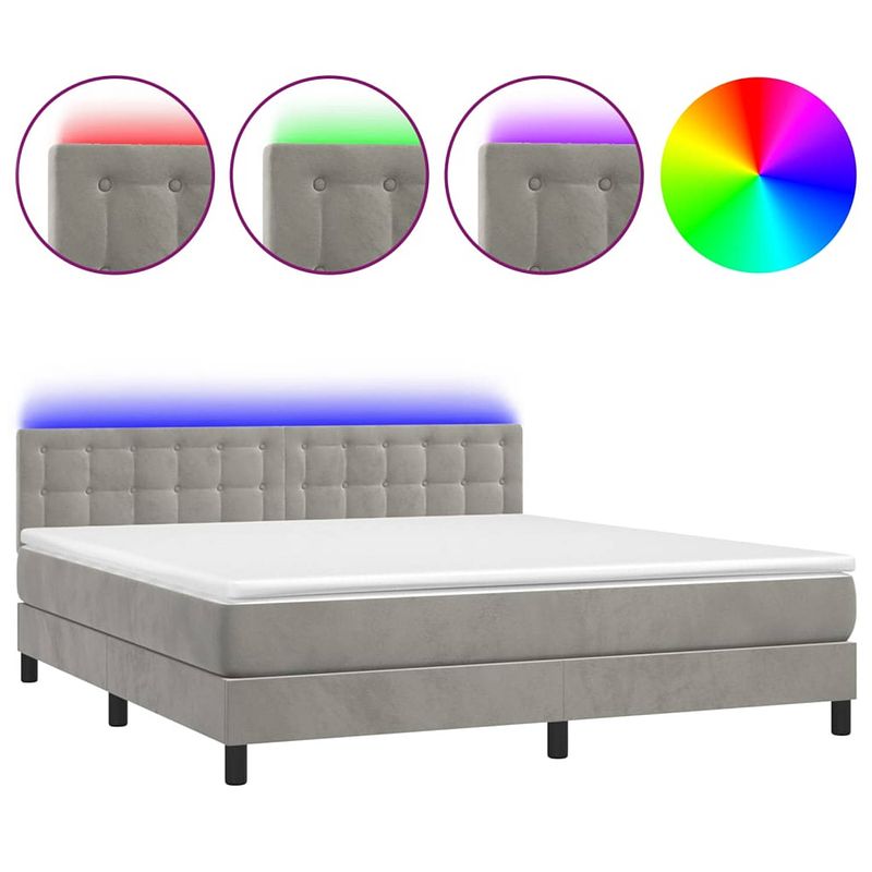 Foto van The living store boxspring bed - lichtgrijs fluweel - 203x180x78/88 cm - met verstelbaar hoofdbord - led-verlichting -