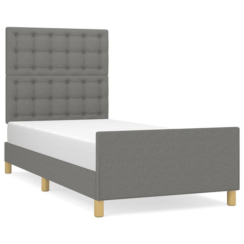 Foto van The living store bedframe - donkergrijs - 203 x 103 x 118/128 cm - verstelbaar hoofdeind