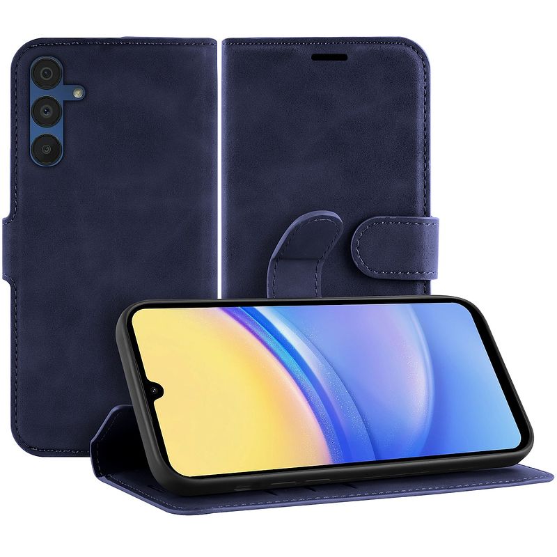 Foto van Just in case premium wallet case voor samsung a15 4g/5g telefoonhoesje blauw