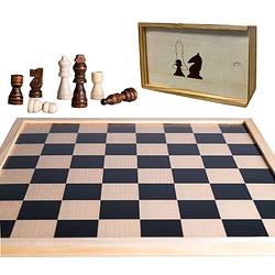 Foto van Houten schaakbord/dambord 40 x 40 cm met schaakstukken in opbergkistje - bordspellen