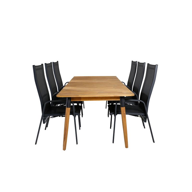 Foto van Julian tuinmeubelset tafel 100x210cm en 6 stoel copacabana zwart, naturel.