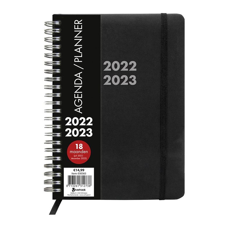 Foto van Verhaak planner agenda - 2022/2023 - luxe met spiraal - zwart - inhoud 18 maanden