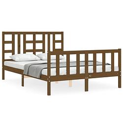 Foto van The living store bedframe - massief grenenhout - 205.5 x 165.5 x 100 cm - honingbruin