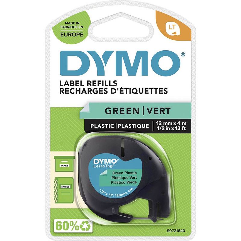 Foto van Dymo lt labeltape tapekleur: groen tekstkleur: zwart 12 mm 4 m