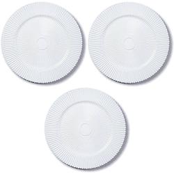 Foto van 3x ronde witte kaarsenplateaus/kaarsenborden met structuur 33 cm - onderbord / kaarsenbord / onderzet bord voor kaarsen