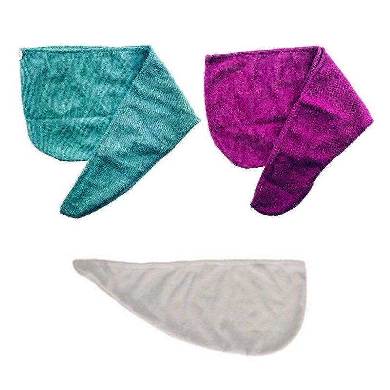 Foto van Haar handdoek - 3 stuks - microvezel - wit - blauw - roze