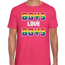 Foto van Bellatio decorations gay pride shirt - boys love boys - regenboog - heren - roze 2xl - feestshirts