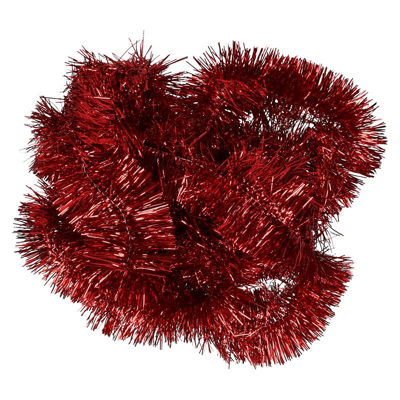 Foto van Kerstslinger - rood - glans - 270 x 7 cm - kunststof - folie/tinsel - kerstslingers