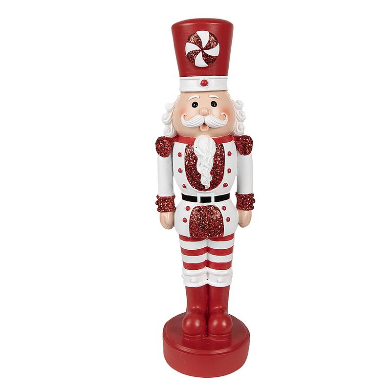 Foto van Clayre & eef kerstdecoratie beeld notenkraker 37 cm rood wit polyresin kerstfiguren rood kerstfiguren