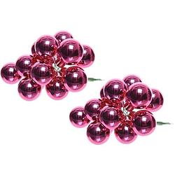 Foto van 20x fuchsia roze mini kerststukjes insteek kerstballetjes 2 cm van glas - kerststukjes