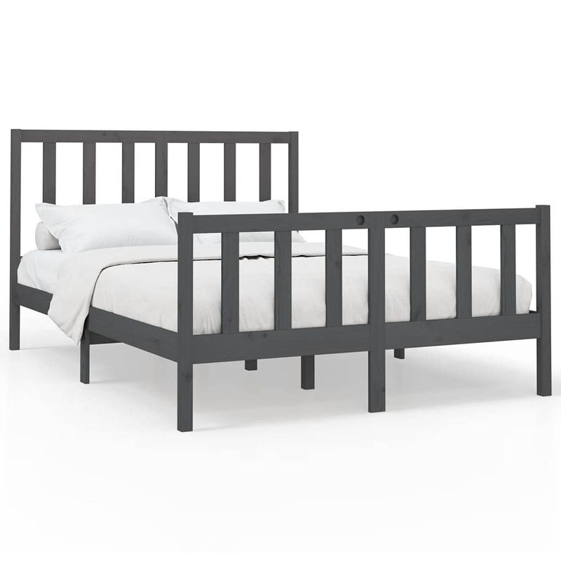 Foto van Vidaxl bedframe massief grenenhout grijs 140x190 cm