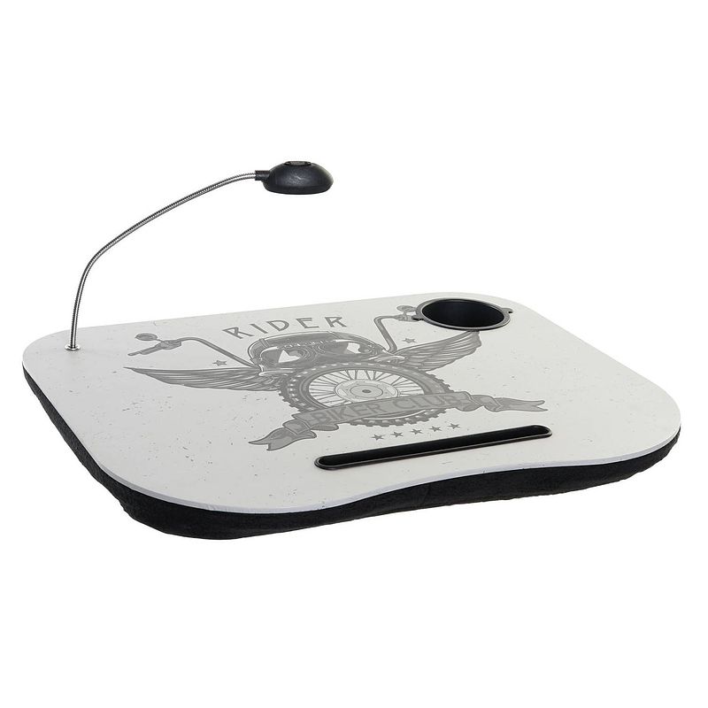 Foto van Schootkussen/laptray biker print met led lamp en bekerhouder l48 x b38 cm - dienbladen