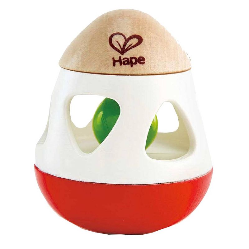 Foto van Hape rammelaar met belletjes 9 cm rood/wit