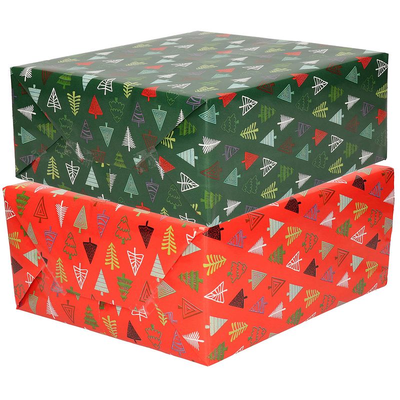 Foto van 10x rollen kerst inpakpapier/cadeaupapier bomen 2,5 x 0,7 meter - cadeaupapier