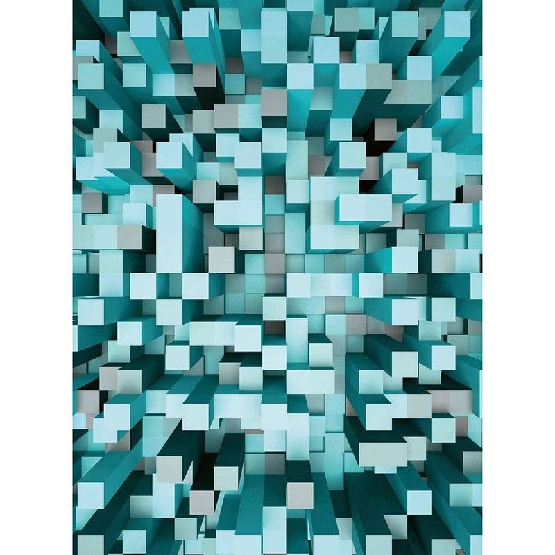 Foto van Wizard+genius 3d squares blue vlies fotobehang 192x260cm 4-banen