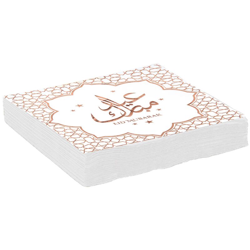 Foto van Ramadan thema eid mubarak suikerfeest servetten - 40x - 33 x 33 cm - papier - feestservetten