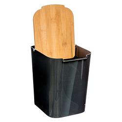 Foto van 4goodz aanrecht afvalbakje 5 liter bamboe deksel 22x18x24 cm - zwart