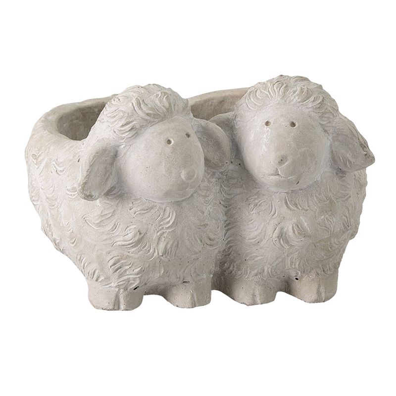 Foto van Clayre & eef bloempot schaap 18*17*12 cm grijs steen bloempot binnen plantenpot plant pot grijs bloempot binnen