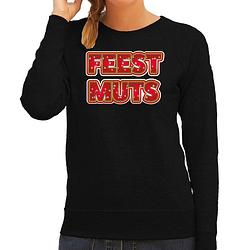 Foto van Bellatio decorations foute kersttrui/sweater voor dames - feest muts - zwart - kerstmis l - kerst truien