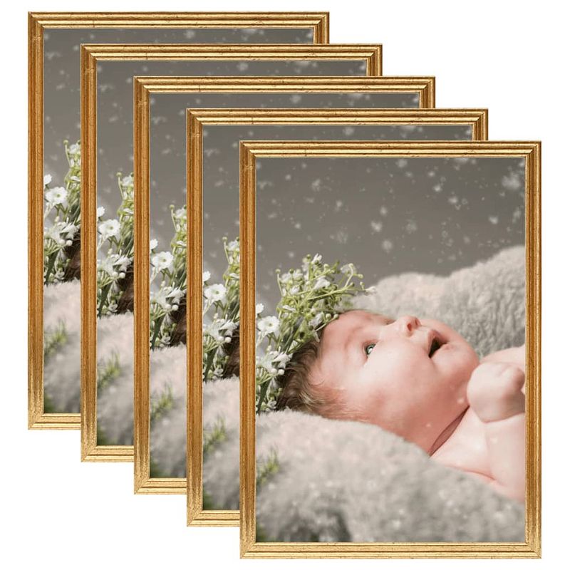 Foto van Vidaxl fotolijsten 5 st voor wand of tafel 15x21 cm mdf goudkleurig