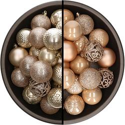 Foto van Kunststof kerstballen 74x stuks champagne en lichtbruin 6 cm - kerstbal