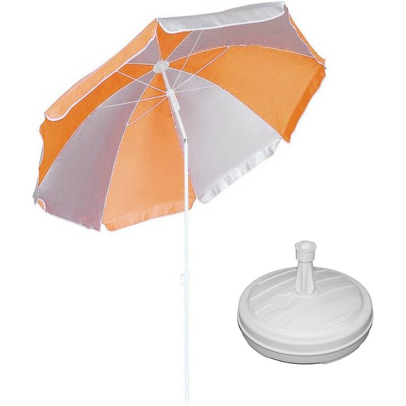 Foto van Parasol - oranje/wit - d120 cm - incl. draagtas - parasolvoet - 42 cm - parasols