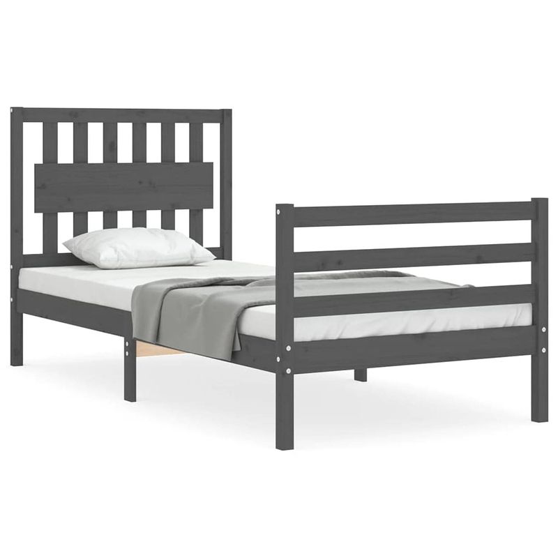 Foto van The living store bedframe - massief grenenhout - 205.5 x 95.5 x 100 cm - grijs