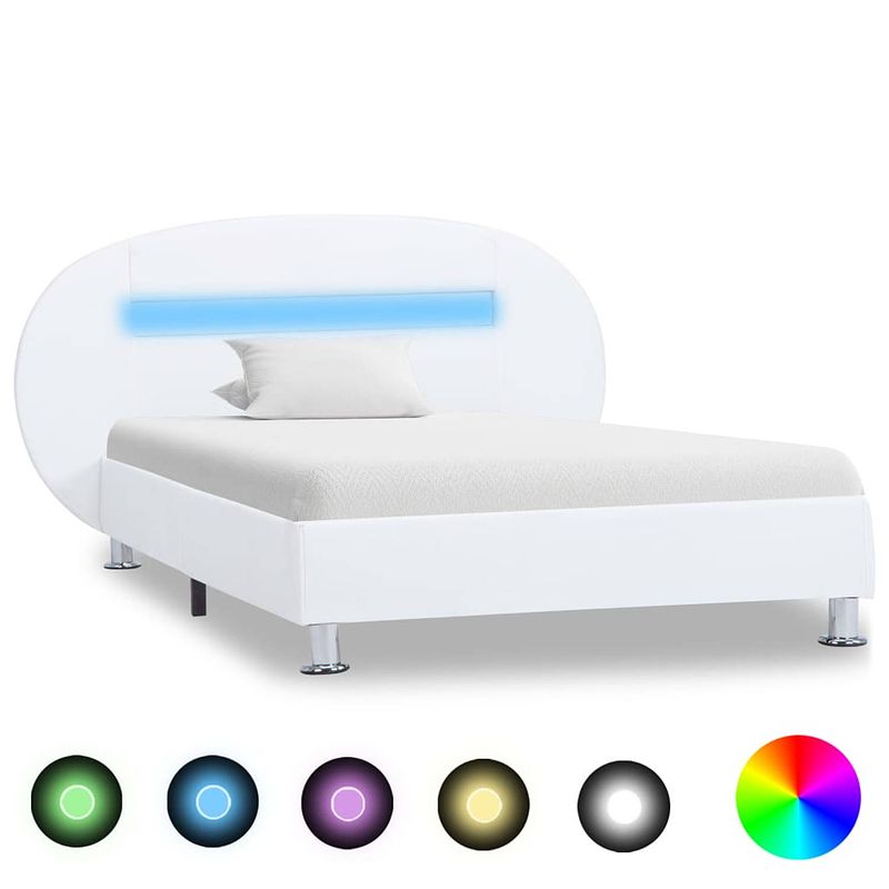 Foto van Vidaxl bedframe met led kunstleer wit 90x200 cm