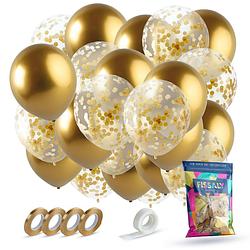 Foto van Fissaly® 40 stuks gouden & confetti goud helium ballonnen met lint - decoratie - versiering - papieren confetti - latex