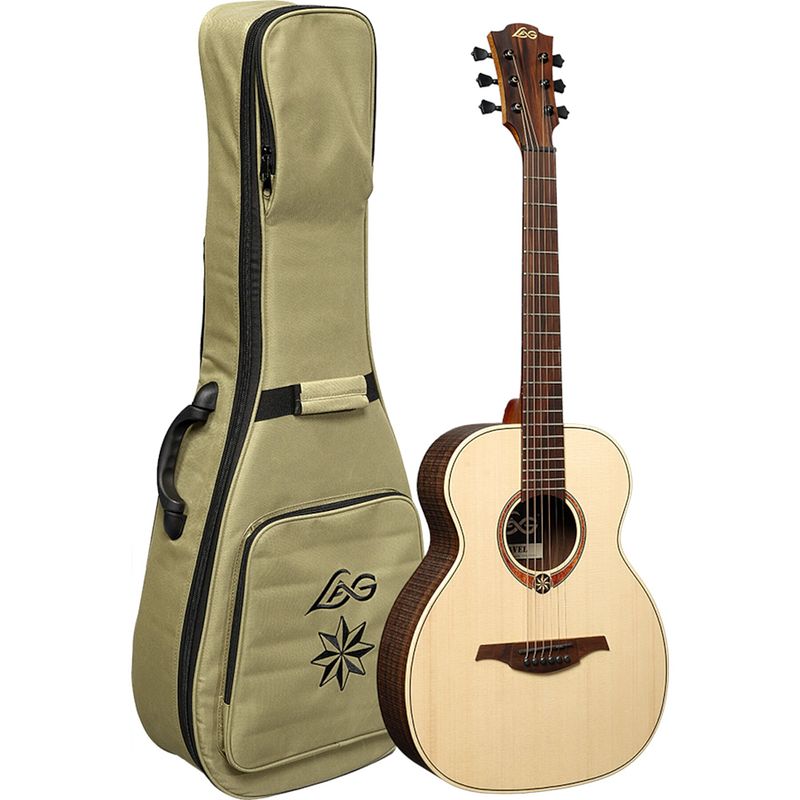 Foto van Lag guitars sauvage travel spruce westerngitaar met gigbag