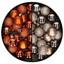 Foto van 40x stuks kleine kunststof kerstballen oranje en champagne 3 cm - kerstbal