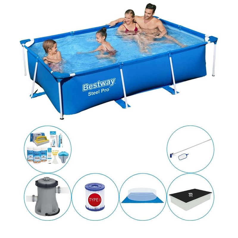 Foto van Bestway steel pro rechthoekig zwembad - 259 x 170 x 61 cm - blauw - met toebehoren