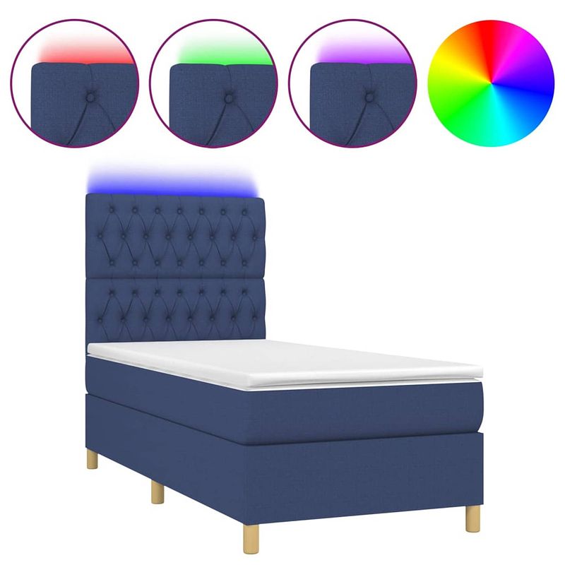 Foto van The living store boxspring bed - blauw - 203 x 90 x 118/128 cm - verstelbaar hoofdbord - led-verlichting - pocketvering