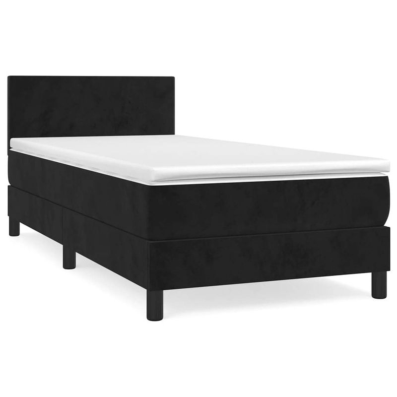 Foto van The living store bed - zwart stoffen boxspring - 203x80x78/88 cm - inclusief matras en topmatras