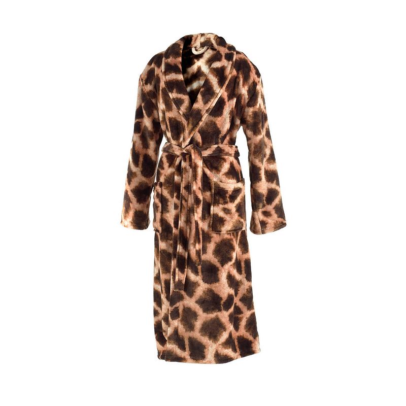 Foto van Zo home flanel fleece badjas giraffe - brown - l