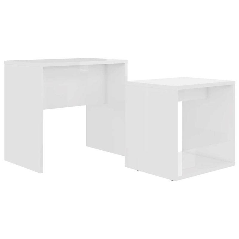 Foto van The living store tafeltjesset hoogglans wit spaanplaat - grote tafel- 48x30x45cm - kleine tafel- 37x29x36cm -