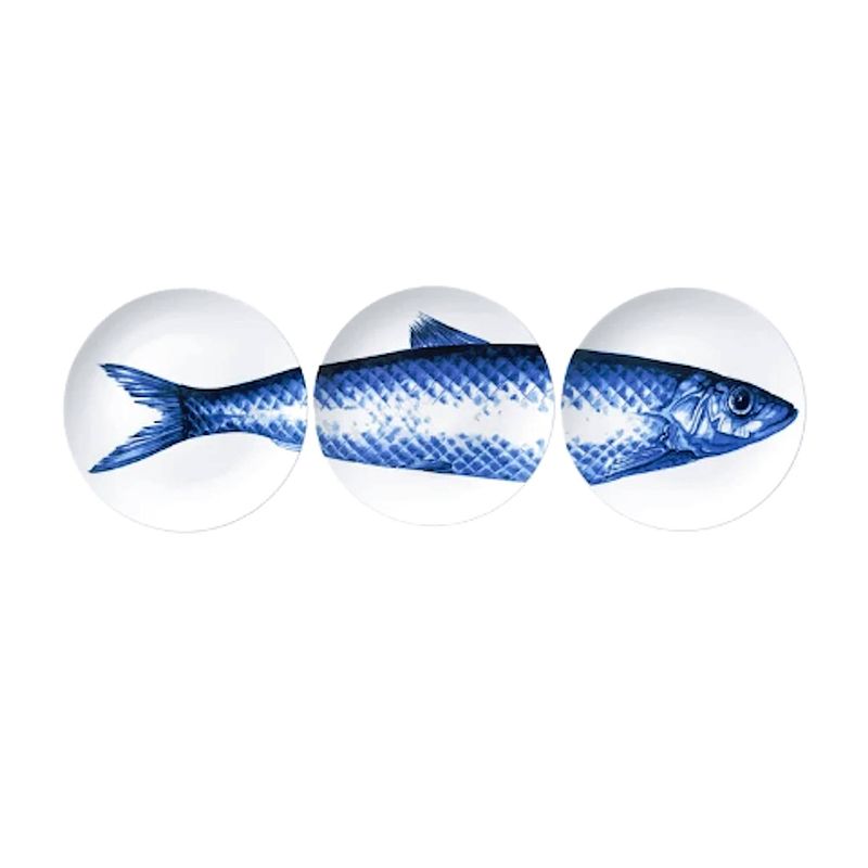 Foto van Borden met vis (3 stuks) heinen delfts blauw design delfts blauw wandbord wanddecoratie