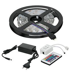 Foto van Led strip smd 5050 rgb 3m met afstandsbediening 24t en voeding 2a 30 led/m