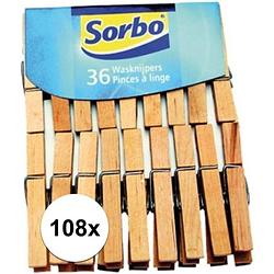 Foto van Sorbo wasknijpers - hout - 108 stuks (3x36)