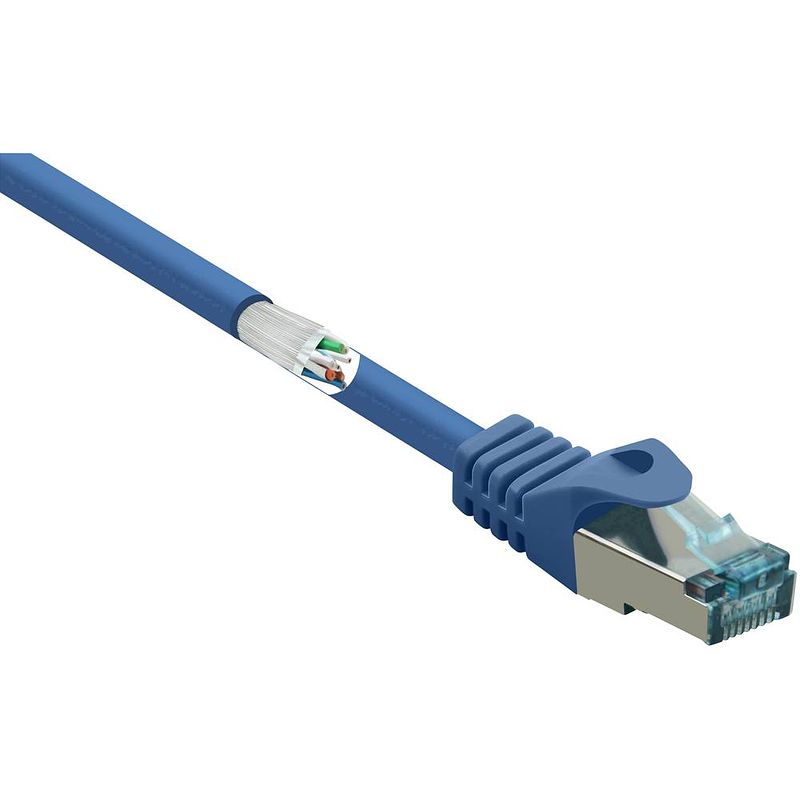 Foto van Renkforce rf-5044038 rj45 netwerkkabel, patchkabel cat 6a s/ftp 1.00 m blauw vlambestendig 1 stuk(s)